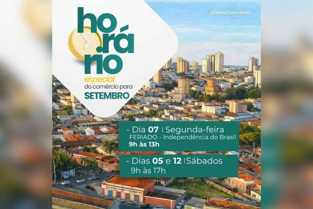 Comércio de São Carlos terá horários especiais em setembro