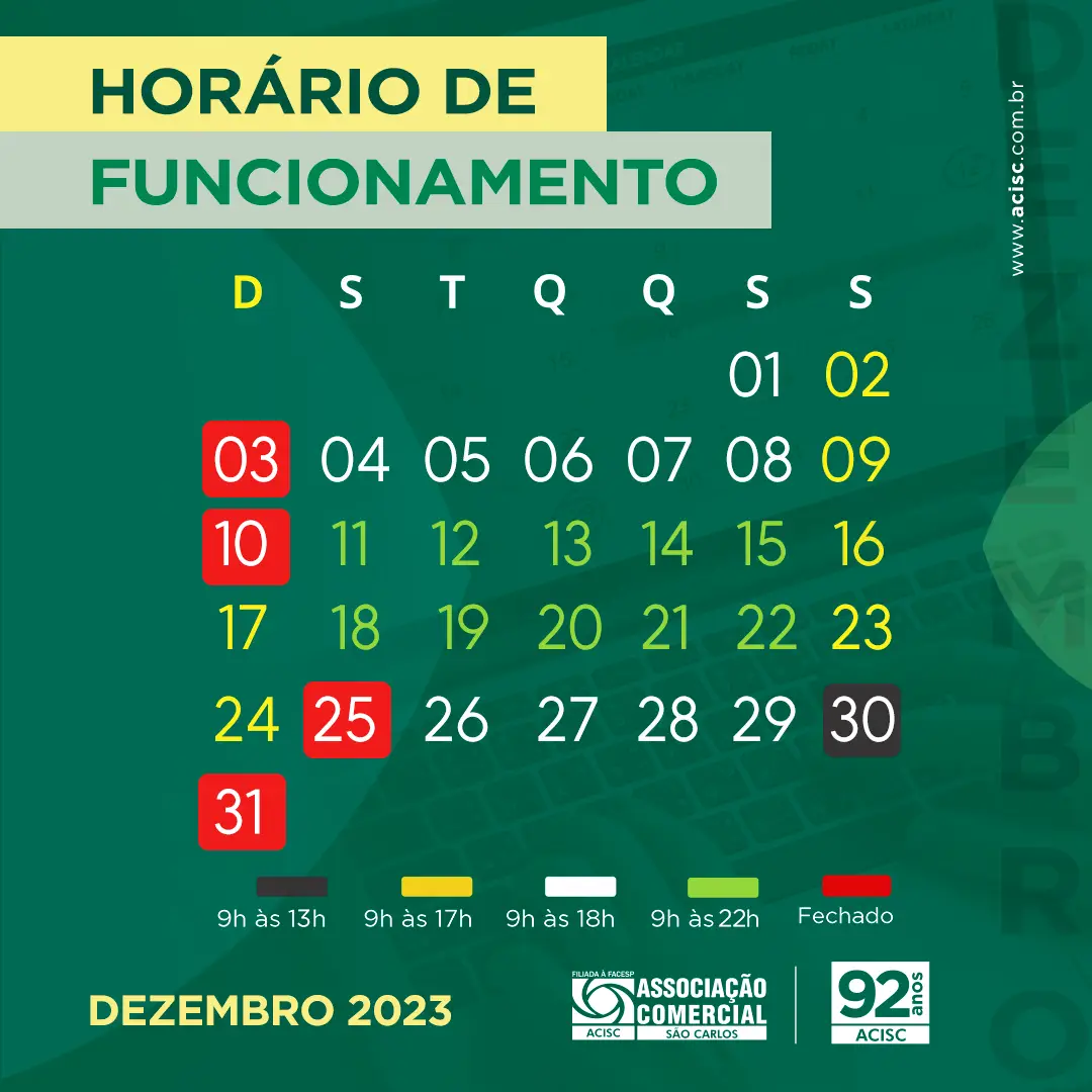 Horário do comércio do mês de dezembro