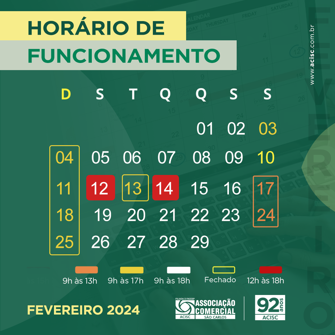 Horário do comércio de fevereiro