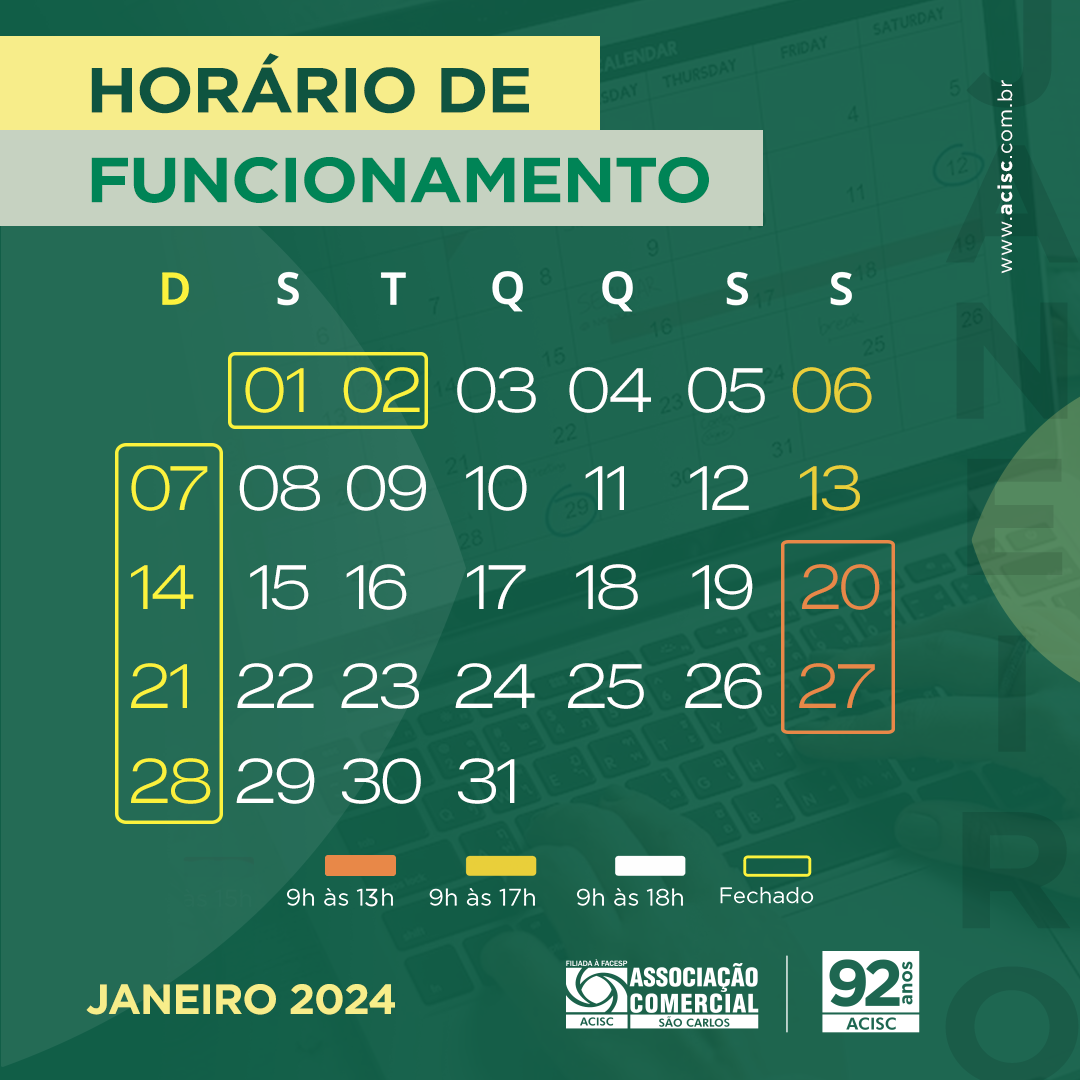 Horário do Comércio de Janeiro