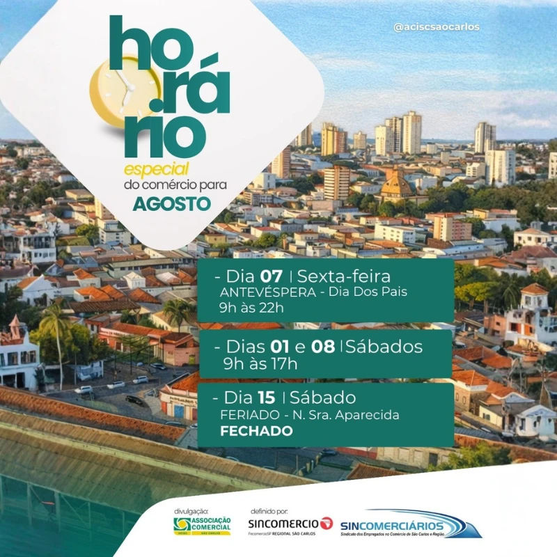 Comércio de São Carlos terá horário ampliado para as compras do Dia dos Pais