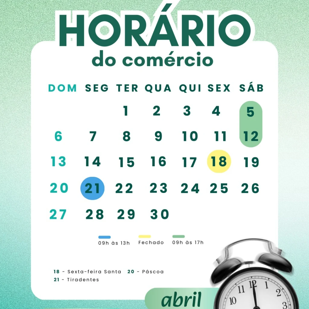 ACISC divulga horários especiais do Comércio para Abril de 2025 