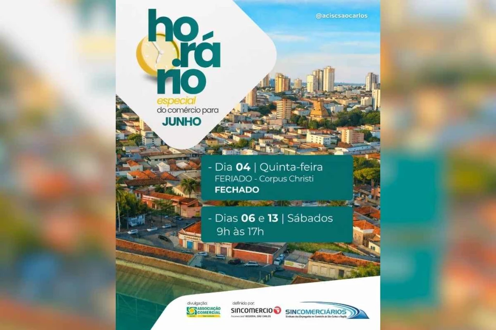 ACISC divulga horário especial do comércio para junho com fechamento no feriado de Corpus Christi